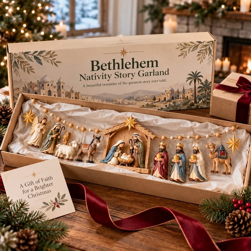 🌟 A Miracle Worth Remembering! 🎄 Wooden Nativity Garland – A Timeless Christmas Keepsake