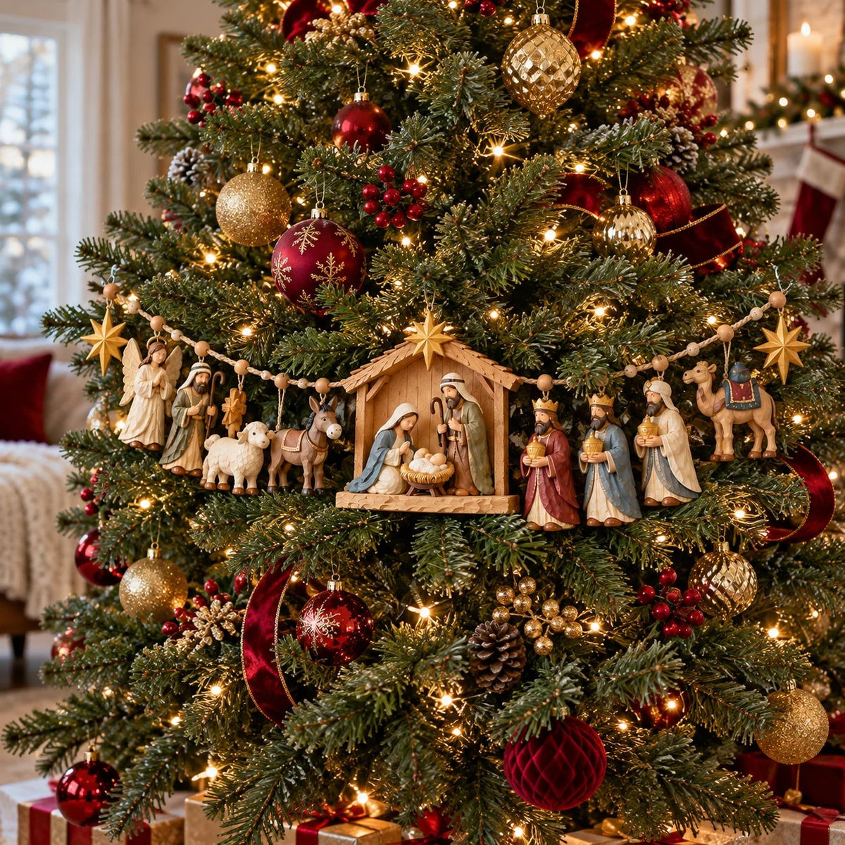 🌟 A Miracle Worth Remembering! 🎄 Wooden Nativity Garland – A Timeless Christmas Keepsake