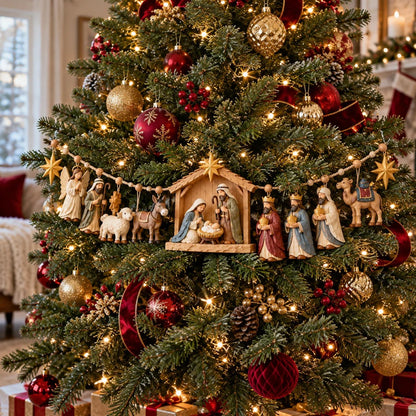 🌟 A Miracle Worth Remembering! 🎄 Wooden Nativity Garland – A Timeless Christmas Keepsake