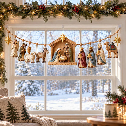 🌟 A Miracle Worth Remembering! 🎄 Wooden Nativity Garland – A Timeless Christmas Keepsake