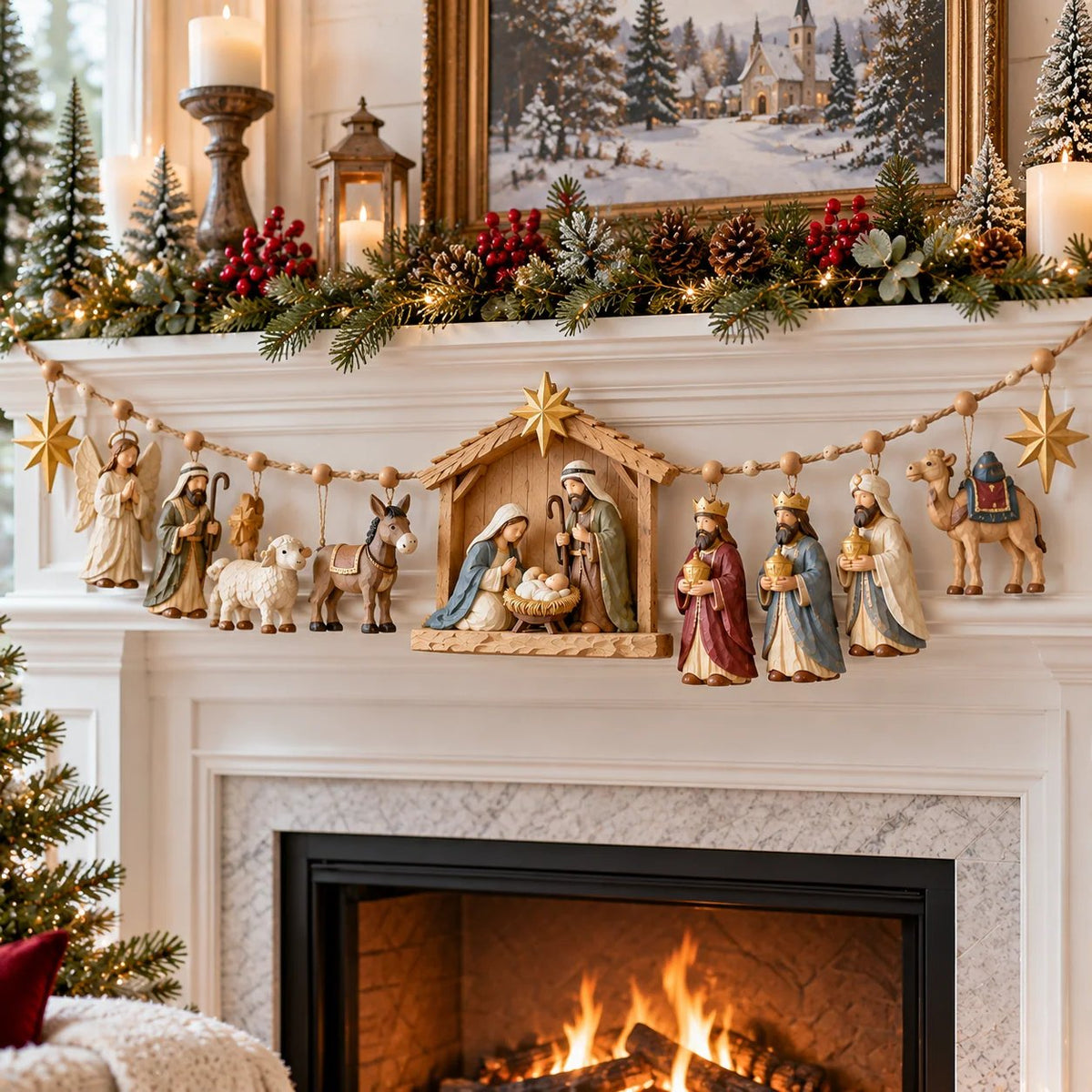 🌟 A Miracle Worth Remembering! 🎄 Wooden Nativity Garland – A Timeless Christmas Keepsake