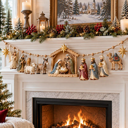 🌟 A Miracle Worth Remembering! 🎄 Wooden Nativity Garland – A Timeless Christmas Keepsake
