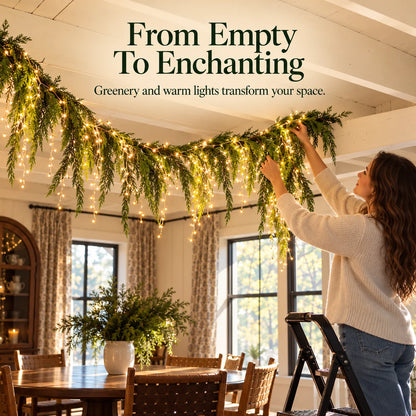 🎄 Christmas Greenery Garland & Warm Icicle Lights Set — Turn Empty Spaces Into Holiday Magic ✨