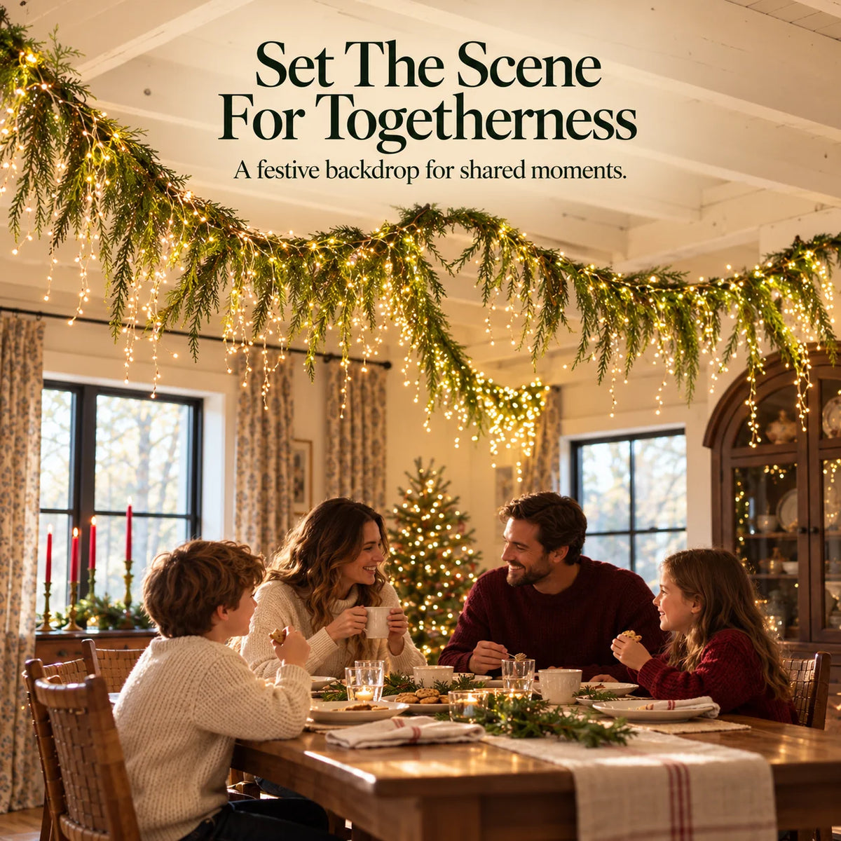 🎄 Christmas Greenery Garland & Warm Icicle Lights Set — Turn Empty Spaces Into Holiday Magic ✨