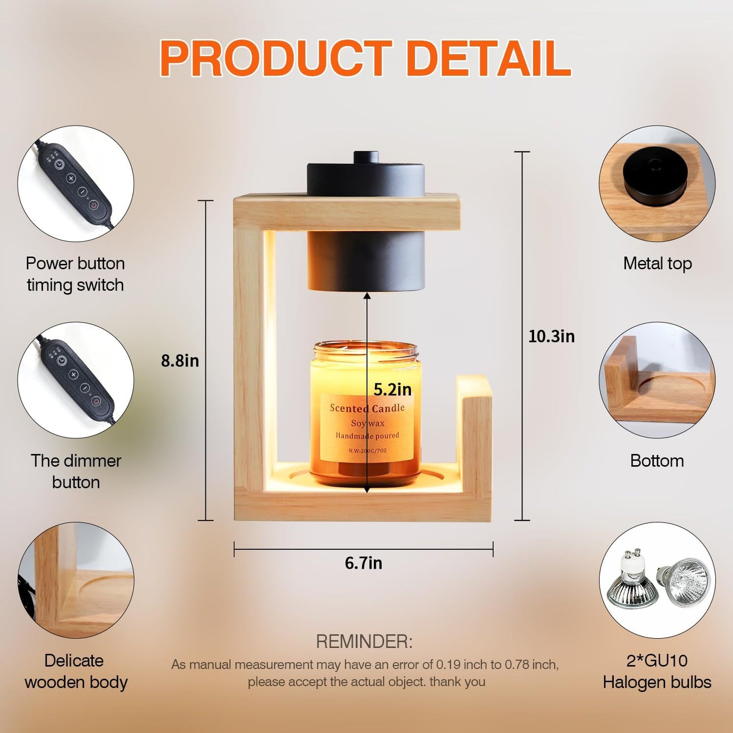 🕯️Wooden Candle Warmer Lamp – Timer & Dimmer Melting Lamp for Home Decor