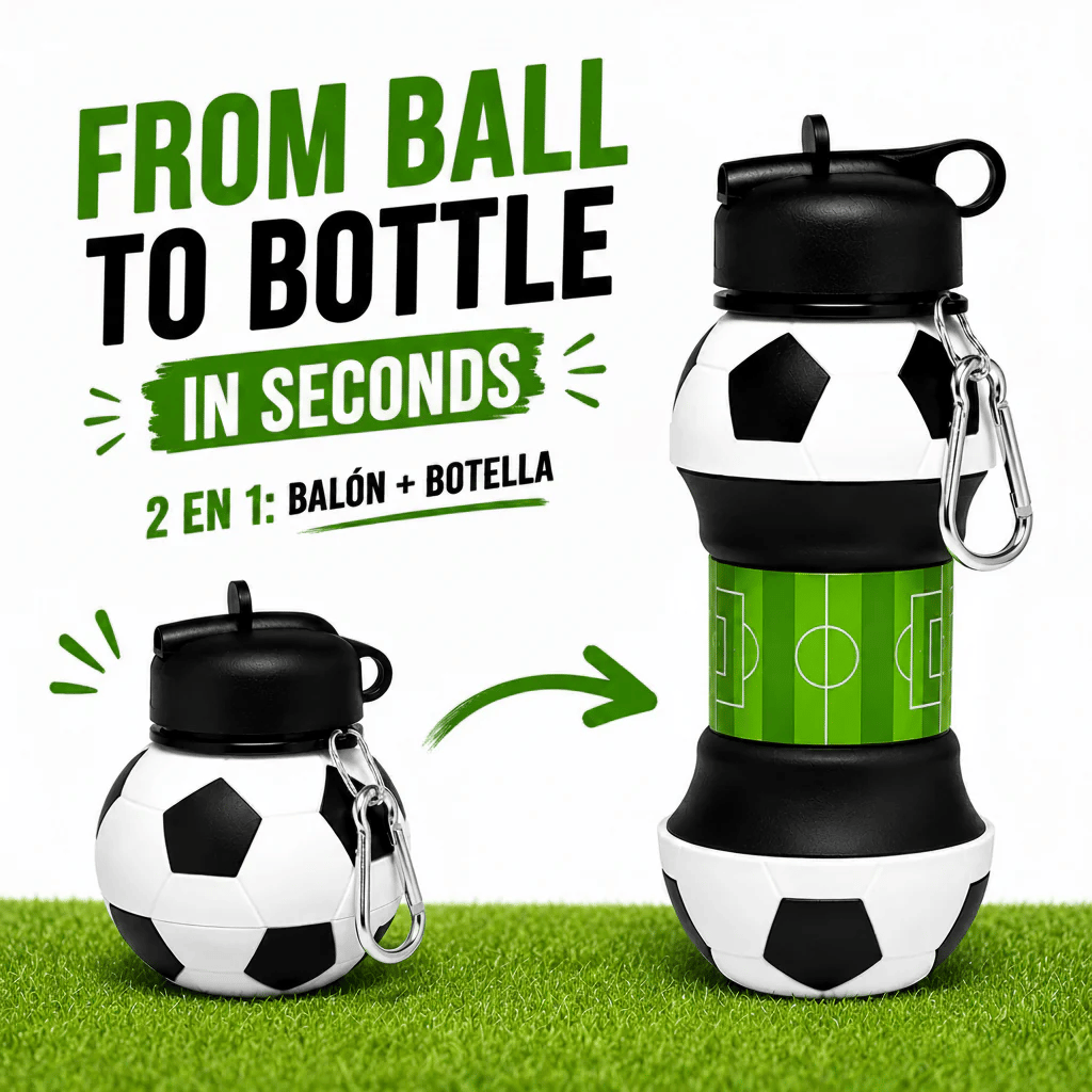 Football Water Bottle 2-in-1 Foldable – Soccer Ball Design for Kids