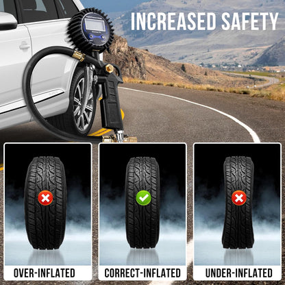 🛠️🚗 High Precision Digital Tire Inflator Pressure Gauge | 3-in-1 Inflate Deflate Check Tire Tool