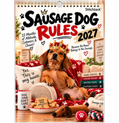 🐶2027 Funny Dachshund Wall Calendar – Sarcastic Sausage Dog Calendar, A4 Monthly Dog Lover Gift