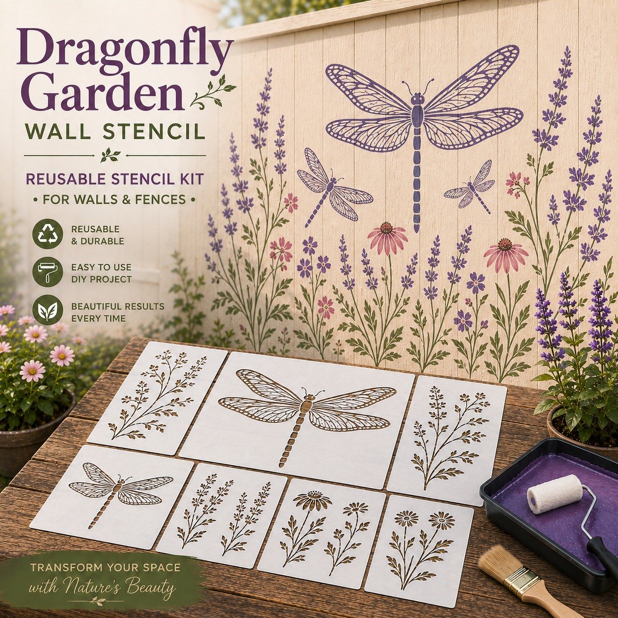 🔥Last Day 50% OFF - 🌿Garden Bloom Wall Stencil Kit | DIY Garden Painting Templates for Every Space