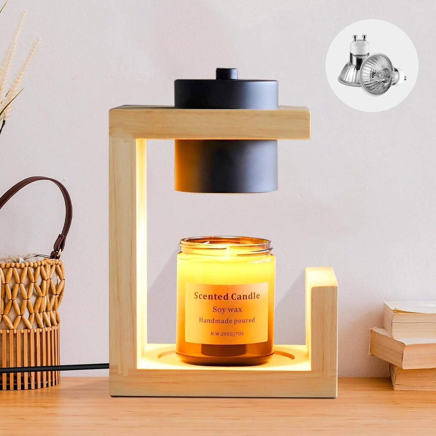 🕯️Wooden Candle Warmer Lamp – Timer & Dimmer Melting Lamp for Home Decor