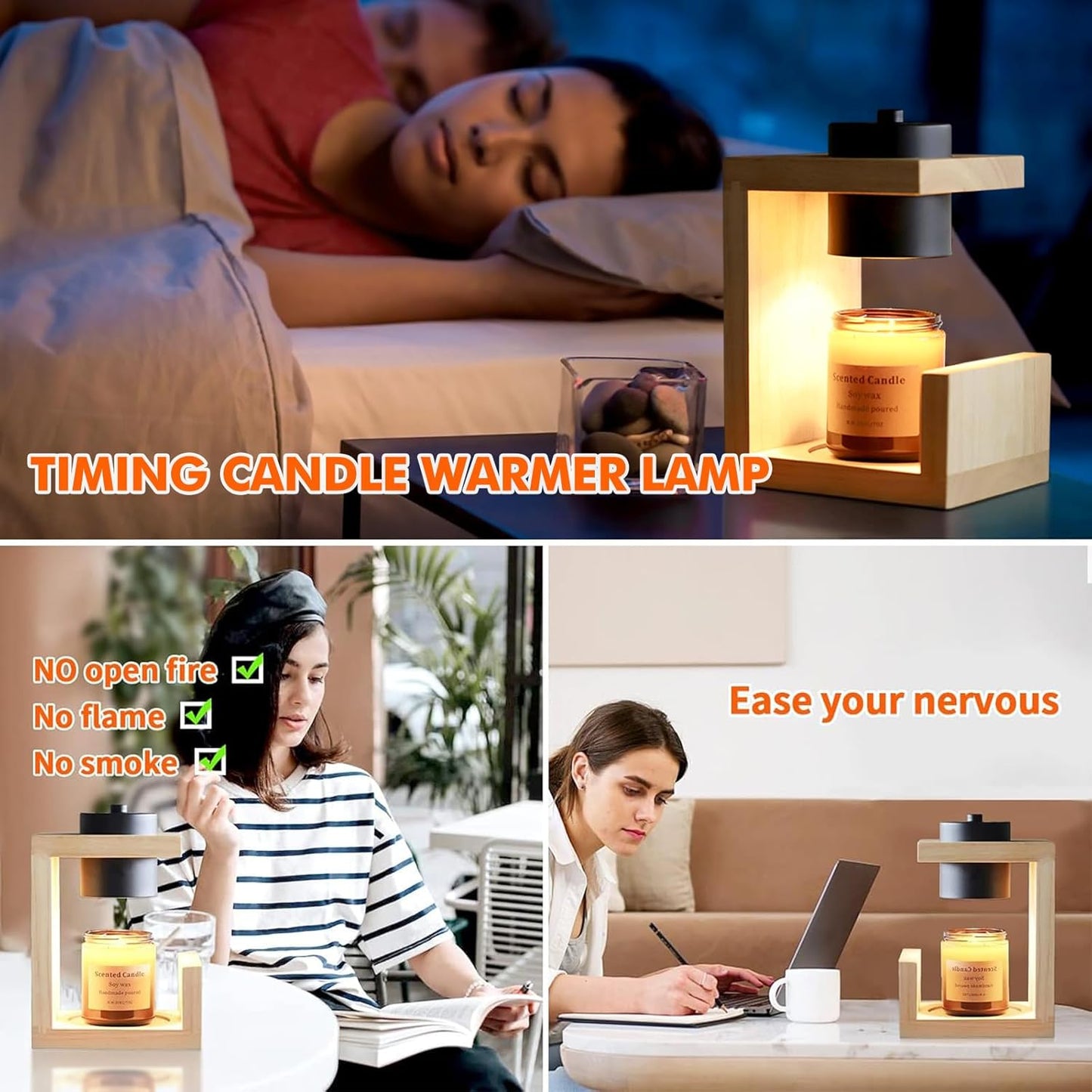 🕯️Wooden Candle Warmer Lamp – Timer & Dimmer Melting Lamp for Home Decor