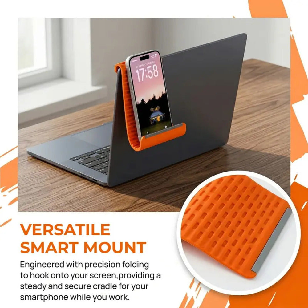 Portable flexible phone holder folding flat for a bag