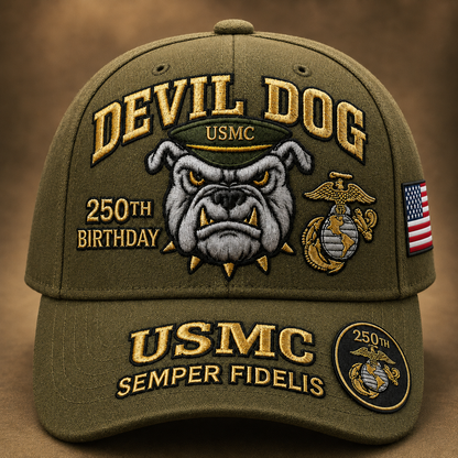 🔥 Father’s Day Sale - ❤️Devil Dog USMC 250th Birthday Commemorative Embroidered Cap（Printed） 🇺🇸