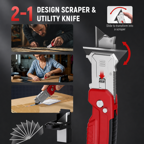 2-in-1 Foldable Utility Knife & Scraper – Portable Razor Blade, Multi-Surface Cleaning ✨