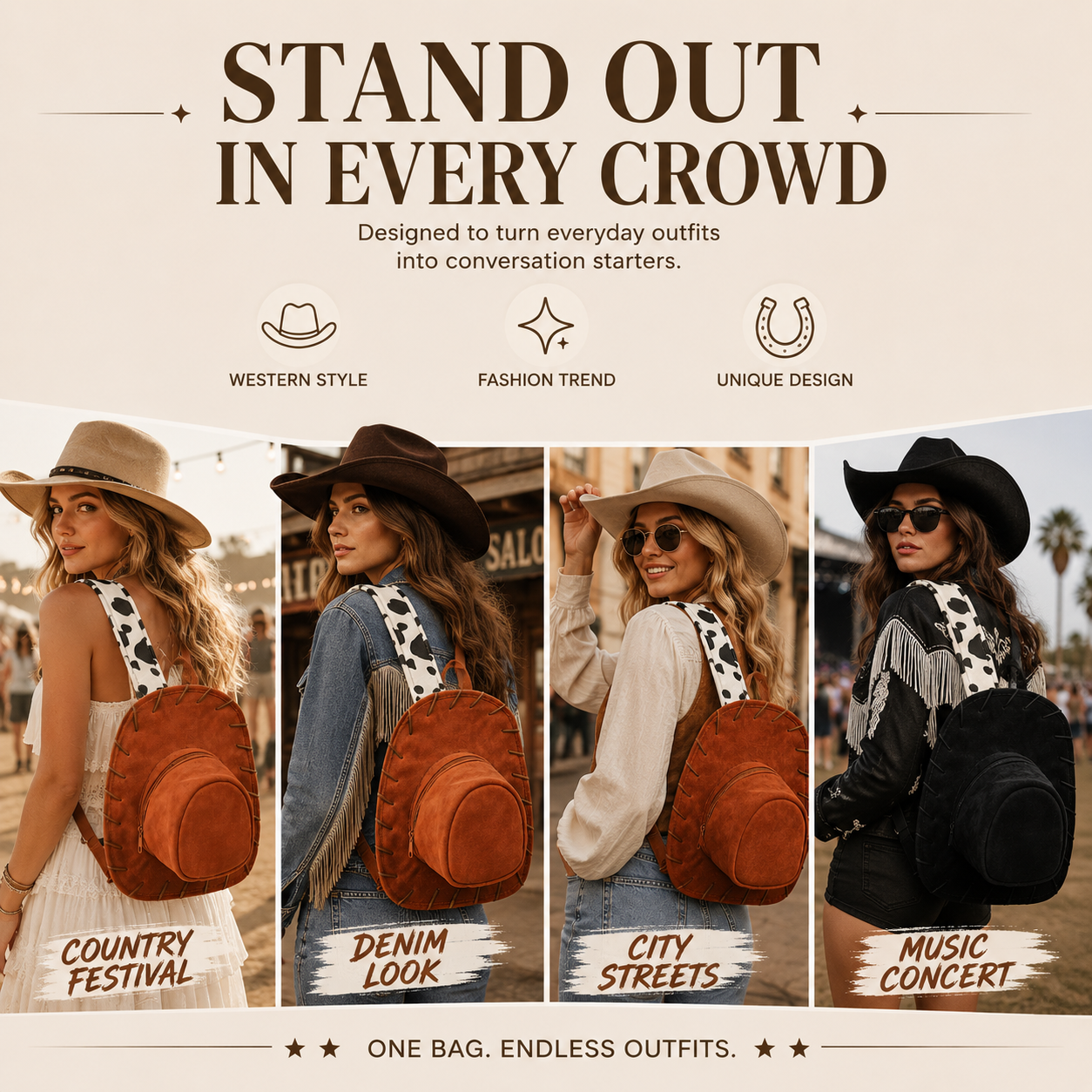 🤠 Vintage Cowboy Hat Backpack – Western Style Meets Everyday Storage 🎒