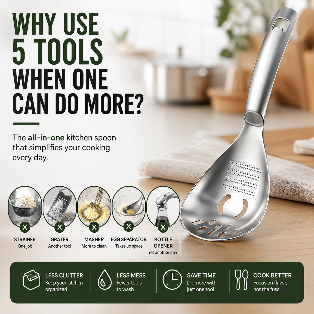 ✨🥄304 Stainless Steel Multifunctional Kitchen Spoon