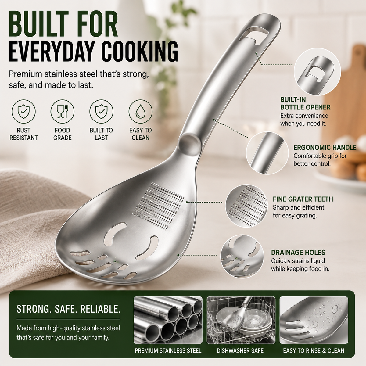✨🥄304 Stainless Steel Multifunctional Kitchen Spoon