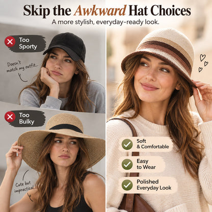 👒Ladies' Packable Ribbed Cloche-Style Bucket Hat🎨Available in 8 Hues
