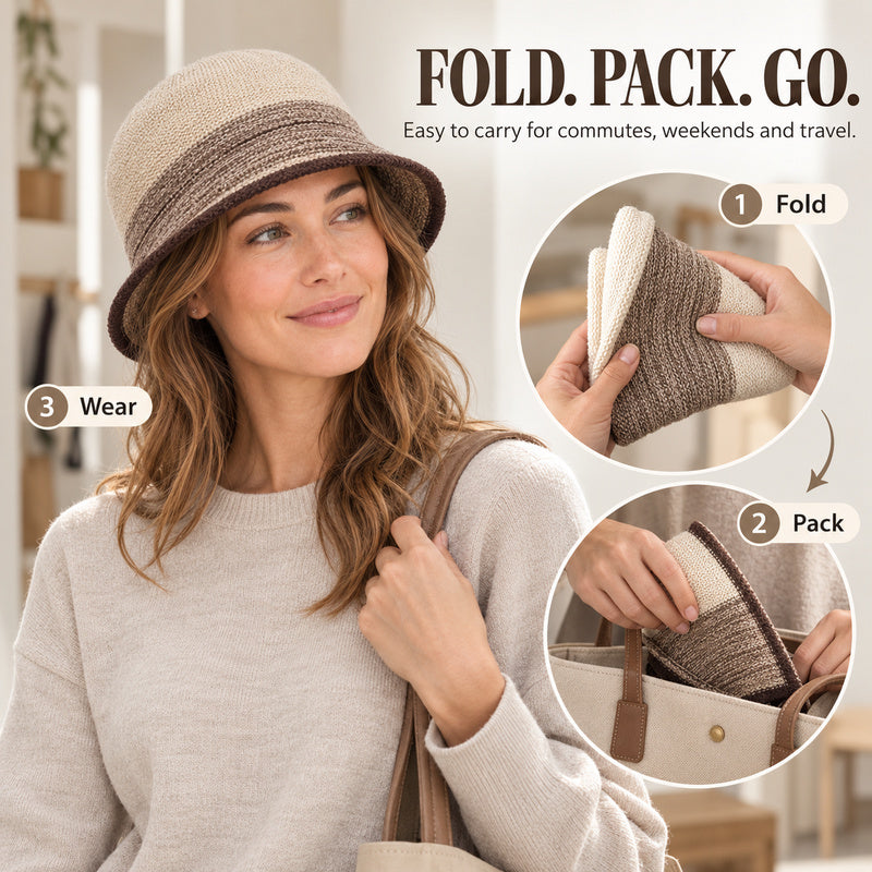 👒Ladies' Packable Ribbed Cloche-Style Bucket Hat🎨Available in 8 Hues