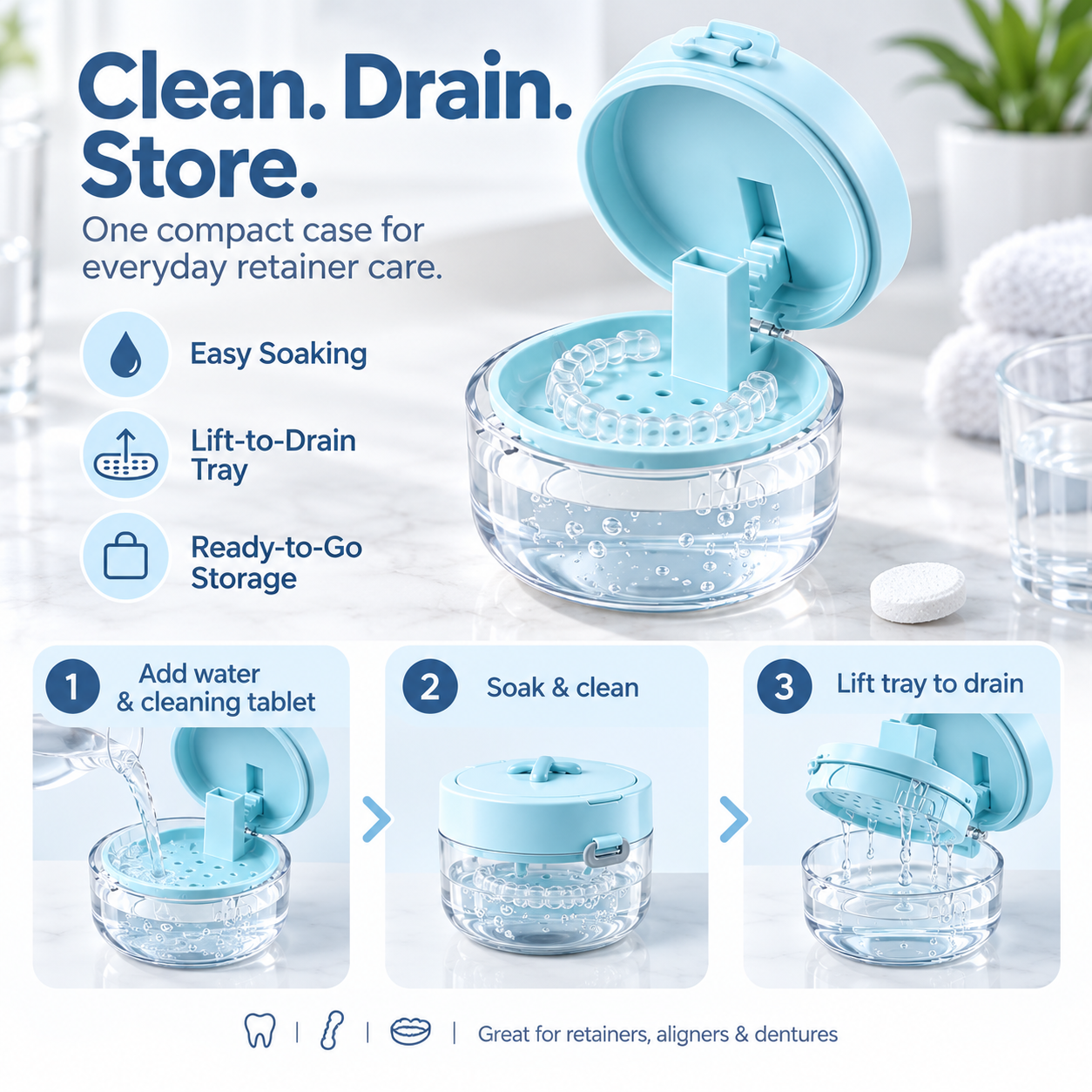 3-in-1 Retainer Care Case – Clean, Dry & Store in One