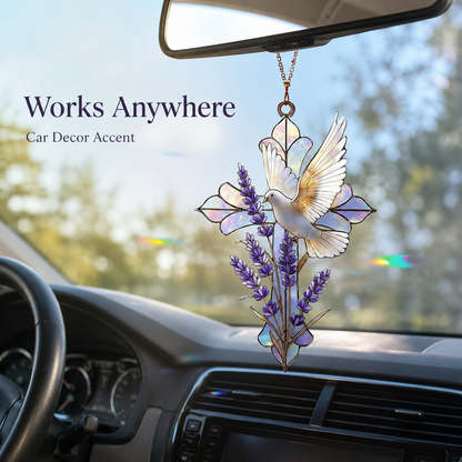 Dove and Lavender Cross Stained Style Suncatcher, Christian Window Hanging Memorial Gift