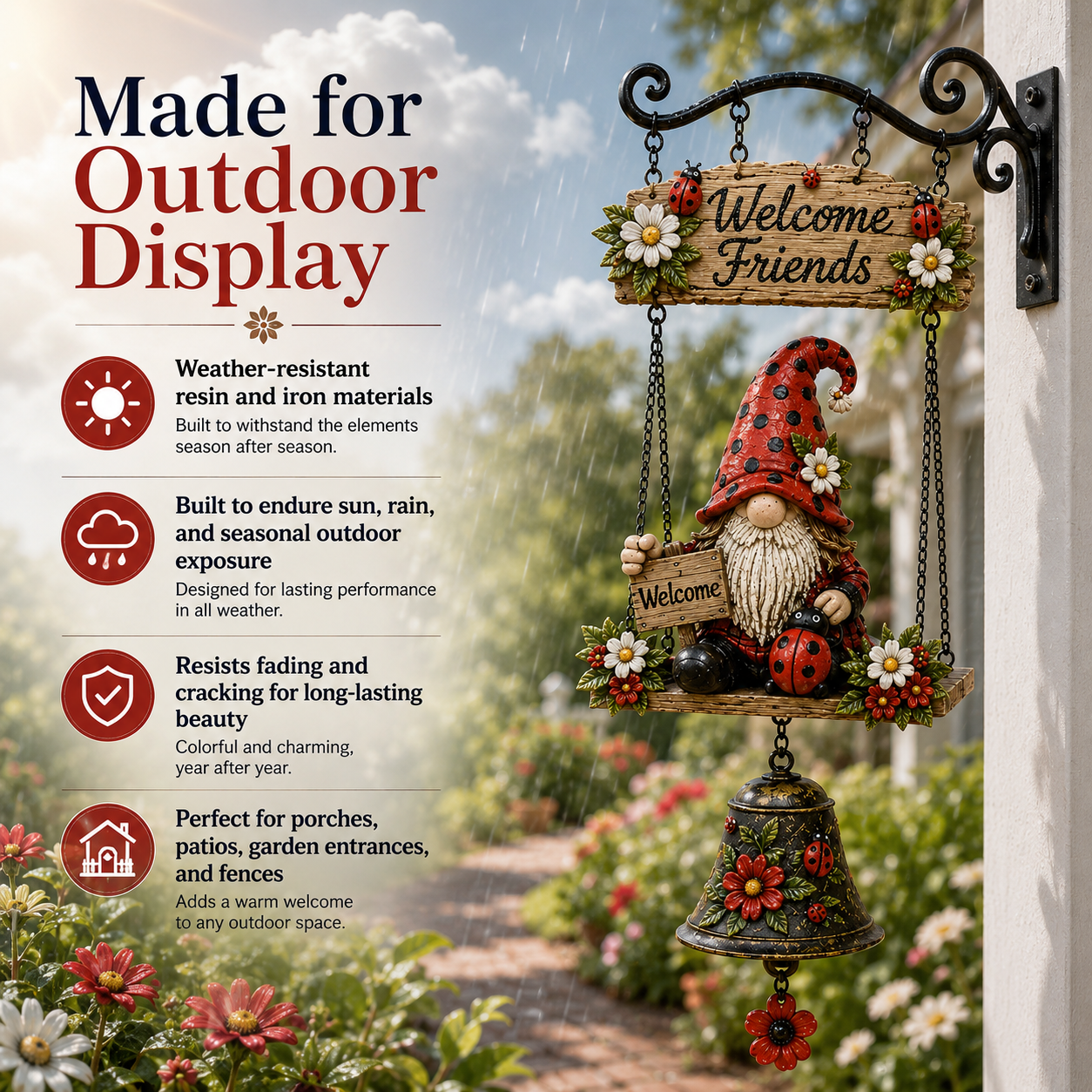 🔥 Rustic Garden Gnome Bell Outdoor Decor 🐞🌼