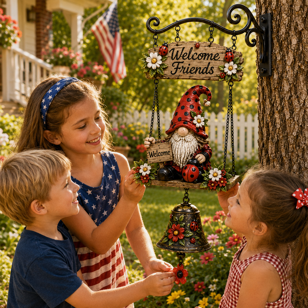 🔥 Rustic Garden Gnome Bell Outdoor Decor 🐞🌼