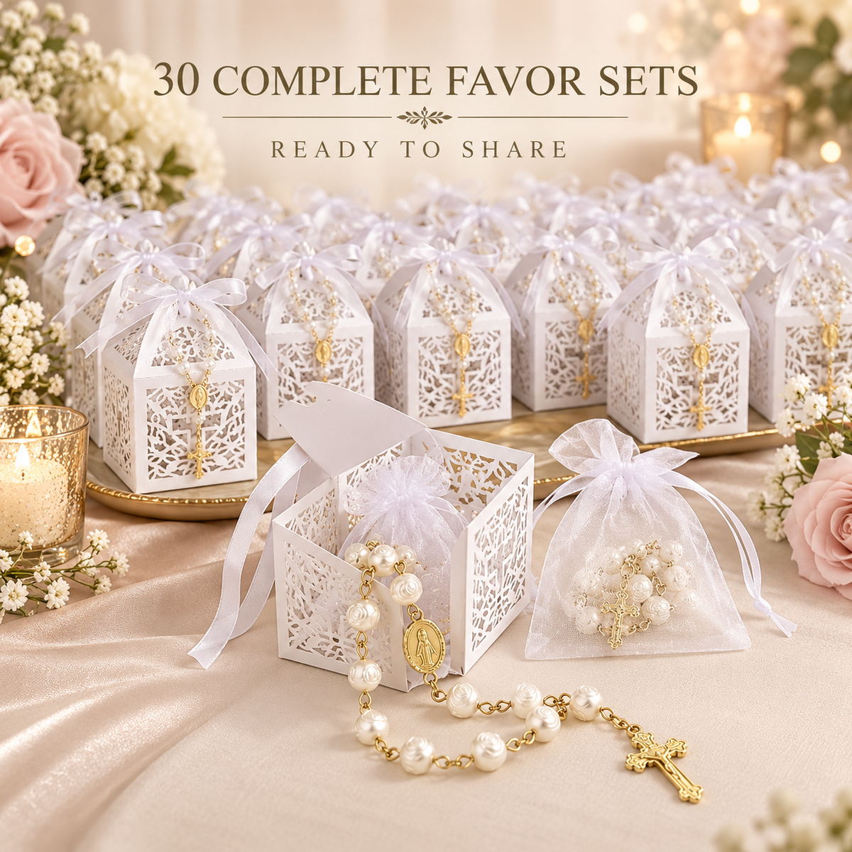 🙏 Bulk Rosary Bracelet Pack | 30 Bracelets + 30 Pouches + 30 Gift Boxes + 30 Cards Gifting