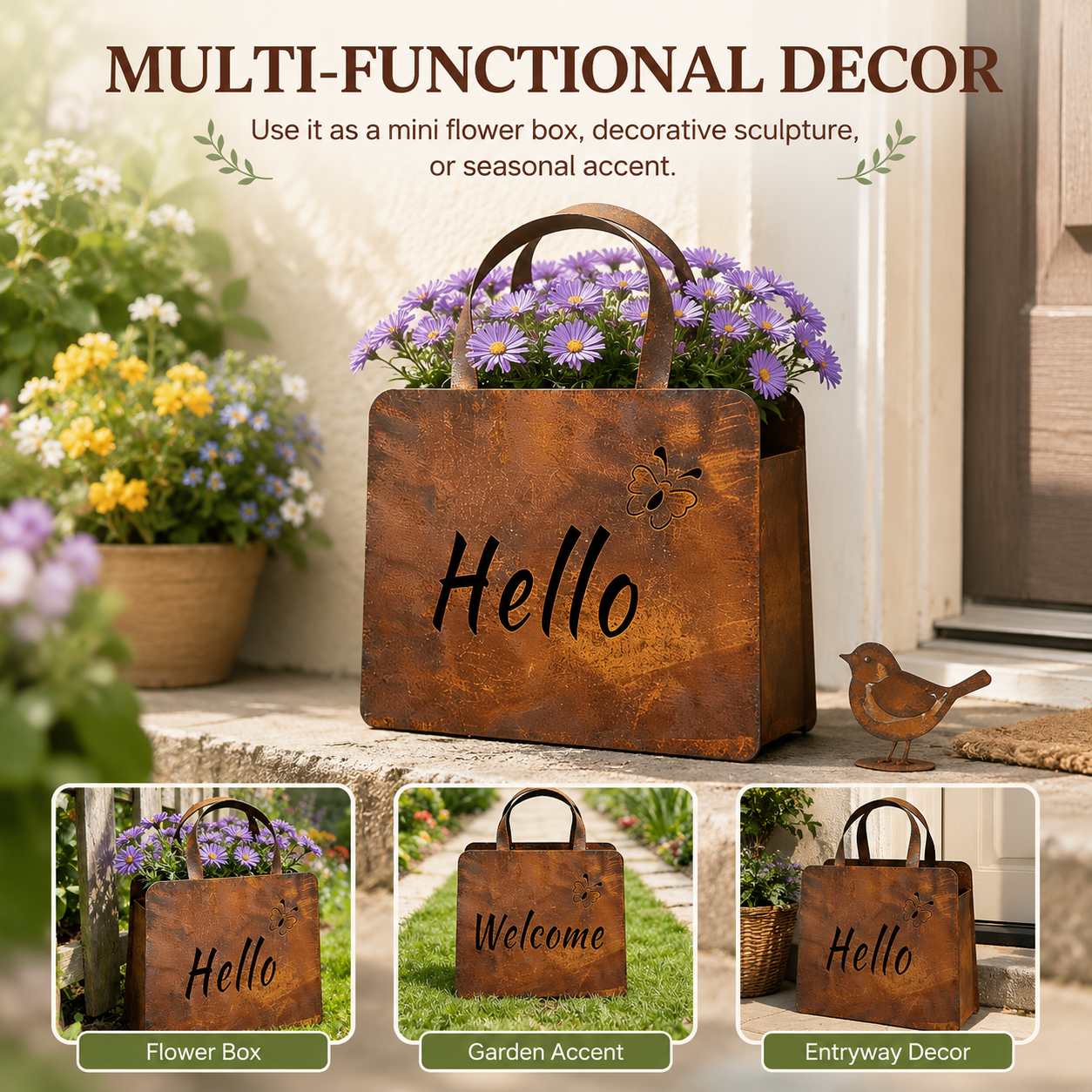 🌸Rustic Metal Handbag Planter Decor