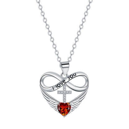 💖 I Love You Forever Heart Angel Wing Cross Necklace 💖