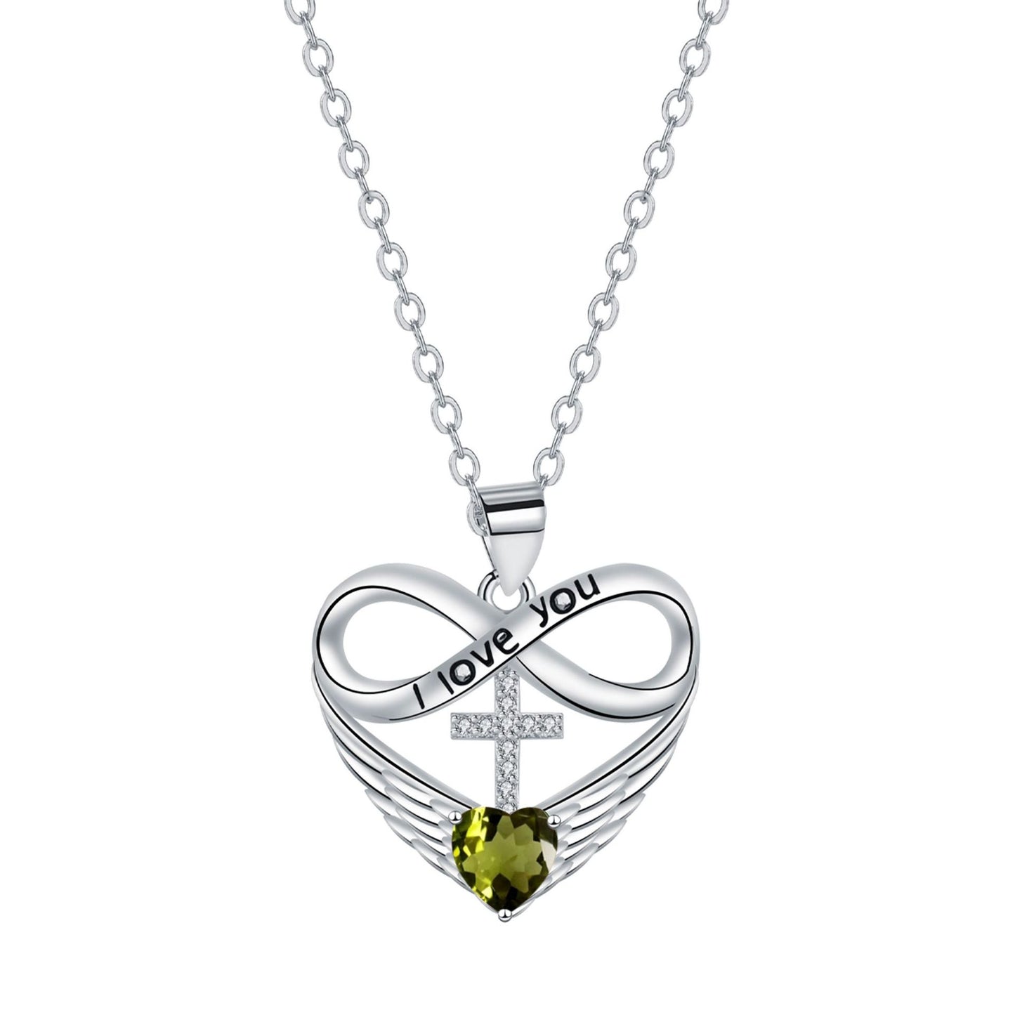 💖 I Love You Forever Heart Angel Wing Cross Necklace 💖