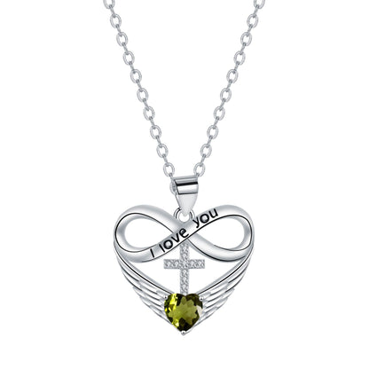 💖 I Love You Forever Heart Angel Wing Cross Necklace 💖