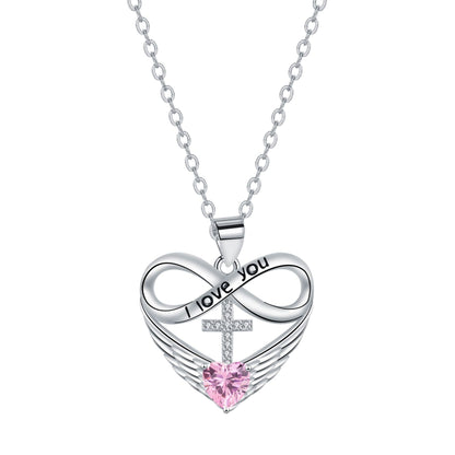 💖 I Love You Forever Heart Angel Wing Cross Necklace 💖