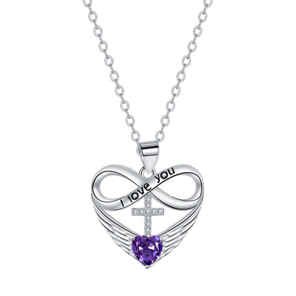 💖 I Love You Forever Heart Angel Wing Cross Necklace 💖