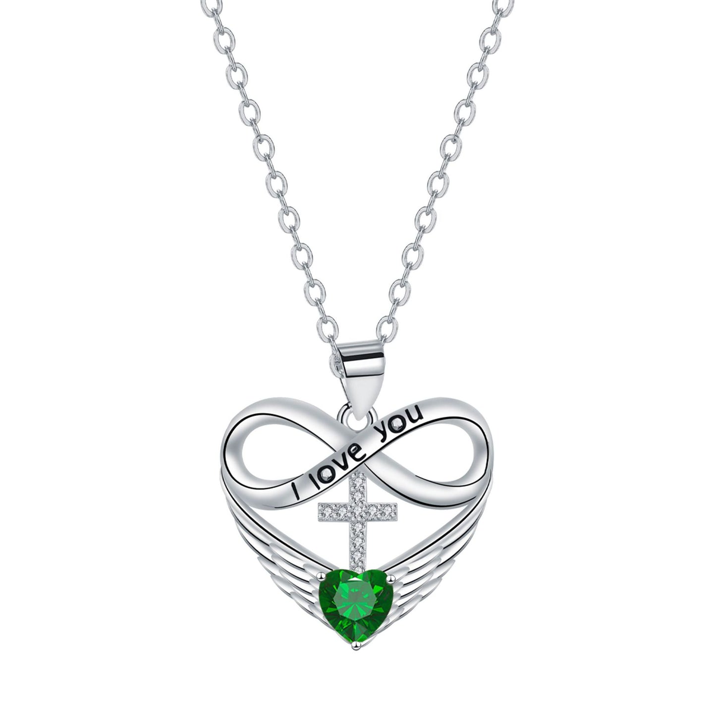 💖 I Love You Forever Heart Angel Wing Cross Necklace 💖