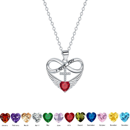 💖 I Love You Forever Heart Angel Wing Cross Necklace 💖