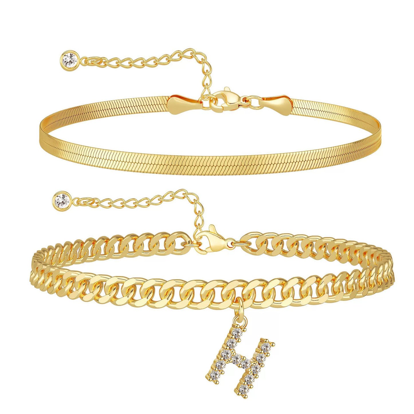 ✨☀️Dainty Layered Gold Initial Anklets for Women