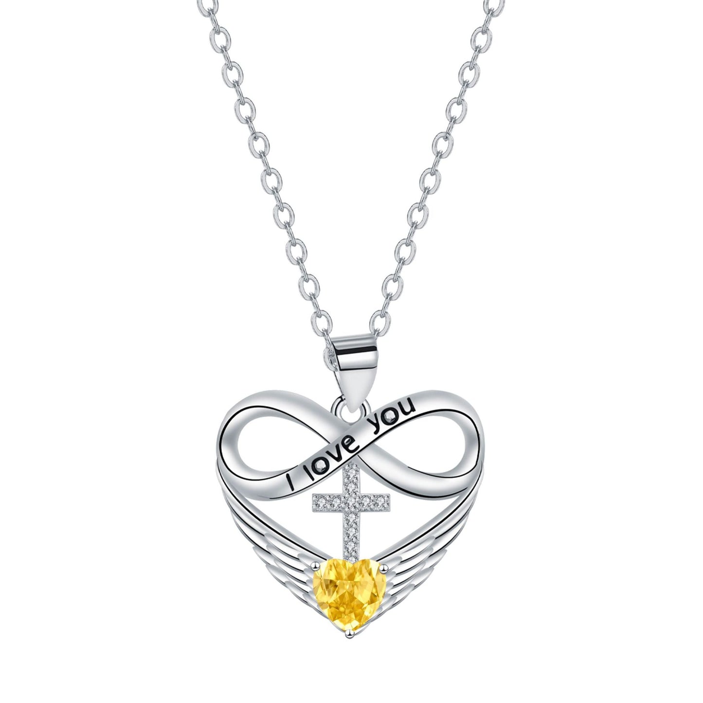 💖 I Love You Forever Heart Angel Wing Cross Necklace 💖