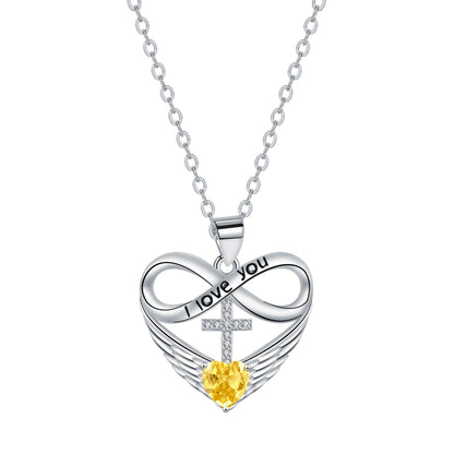 💖 I Love You Forever Heart Angel Wing Cross Necklace 💖