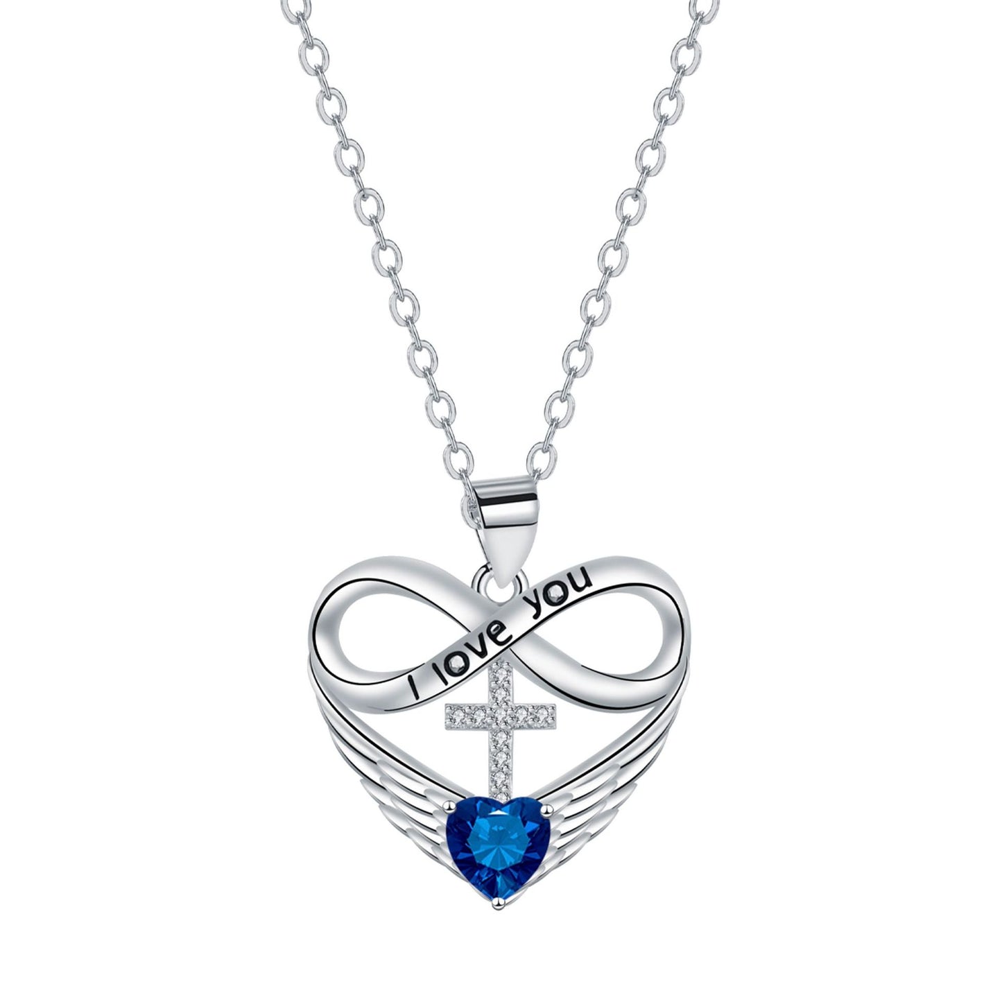 💖 I Love You Forever Heart Angel Wing Cross Necklace 💖