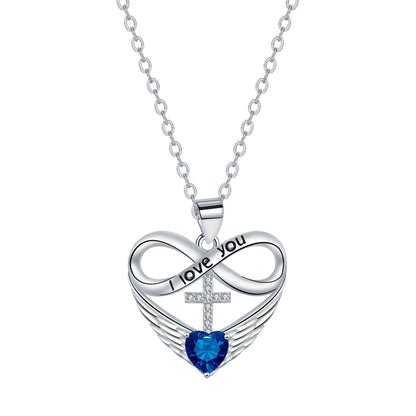 💖 I Love You Forever Heart Angel Wing Cross Necklace 💖
