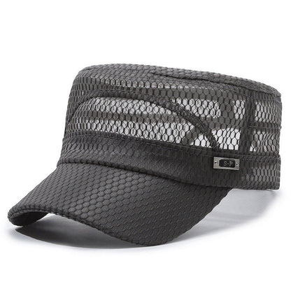 Breathable Open-Mesh Flat-Top Cap – Adjustable Metal Buckle, Unisex Military Style Hat