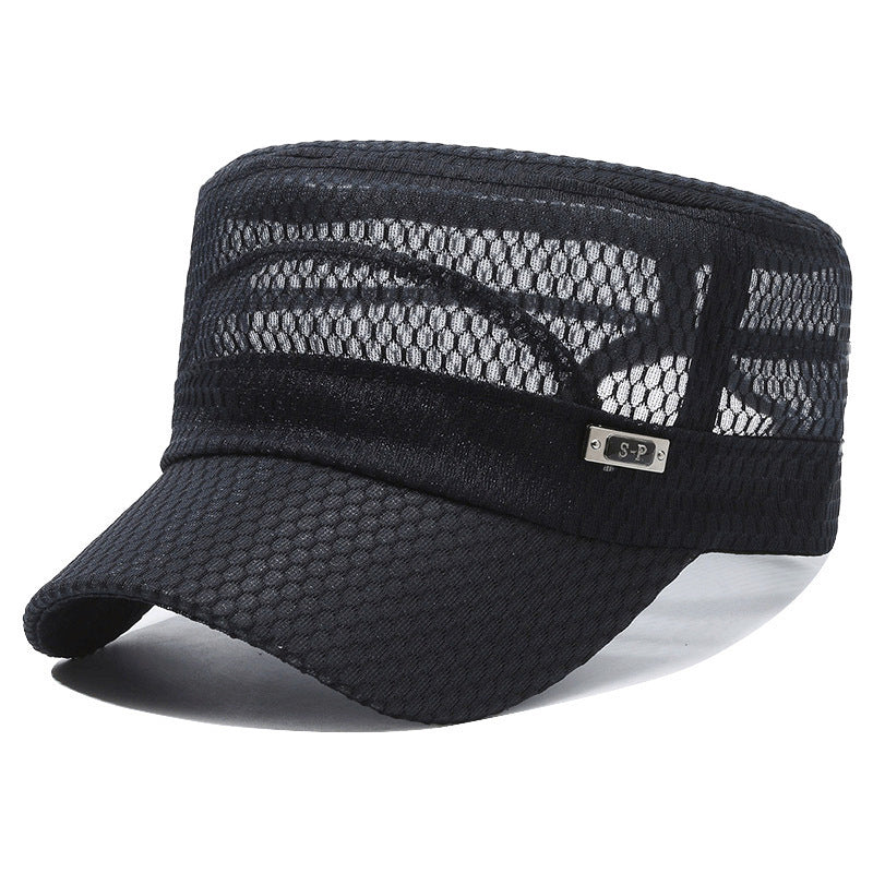 Breathable Open-Mesh Flat-Top Cap – Adjustable Metal Buckle, Unisex Military Style Hat