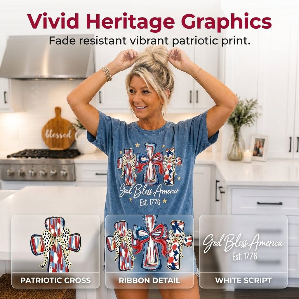 ⭐ God Bless America Women  T-Shirt - Vintage 250th Anniversary USA Gift Tee🎆