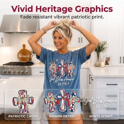 ⭐ God Bless America Women  T-Shirt - Vintage 250th Anniversary USA Gift Tee🎆