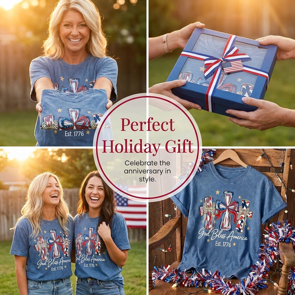 ⭐ God Bless America Women  T-Shirt - Vintage 250th Anniversary USA Gift Tee🎆