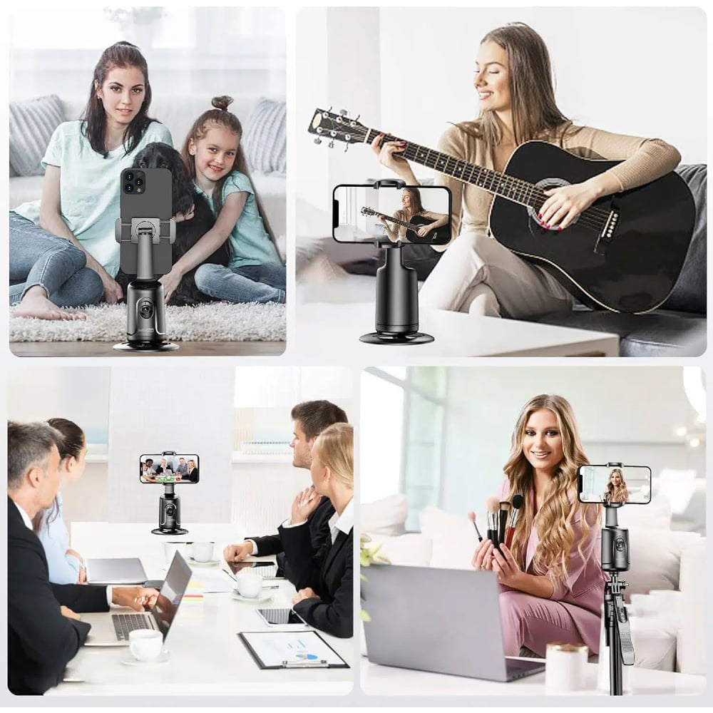 Smart Auto Face Tracking Phone Holder – Hands-Free 360° Rotation, No App Required for Video & Live Streaming