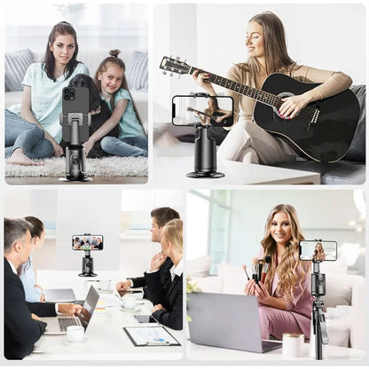 Smart Auto Face Tracking Phone Holder – Hands-Free 360° Rotation, No App Required for Video & Live Streaming