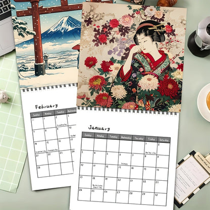 🎎 2027 Japanese Style Wall Calendar, Spiral Monthly Planner Decor
