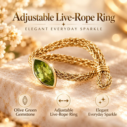 ✨ Adjustable Olive Green Gemstone Live-Rope Ring